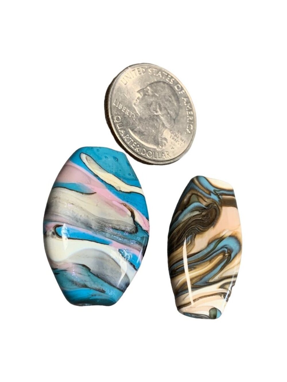 Set of 2 Handcrafted Swirled Oval Art Lampwork Glass Beads